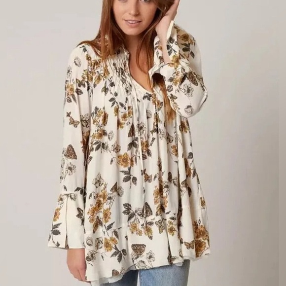 FREE PEOPLE Pebble Crepe So Fine Boho Oversized Tunic Top, Size XS EUC - Picture 1 of 6